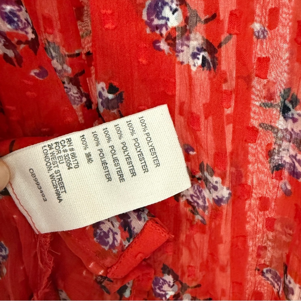 Free People Floral Sheer Red Blouse - Picture 6 of 9